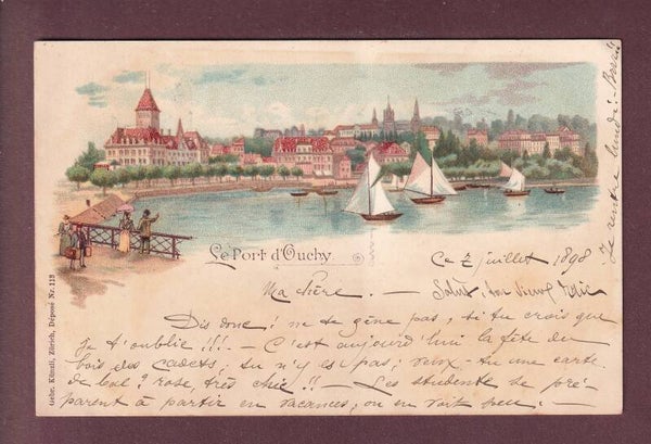 LAUSANNE - Le port d'Ouchy - 1898 Litho Künzli // pli //