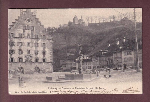 FRIBOURG - Caserne et Fontaine du Petit St. Jean - 1903