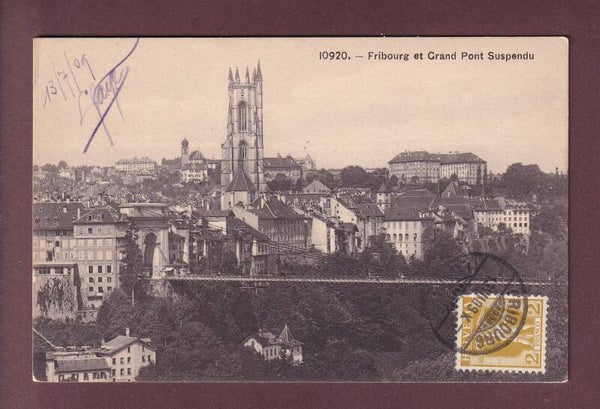 FRIBOURG - Grand pont suspendu - 1909