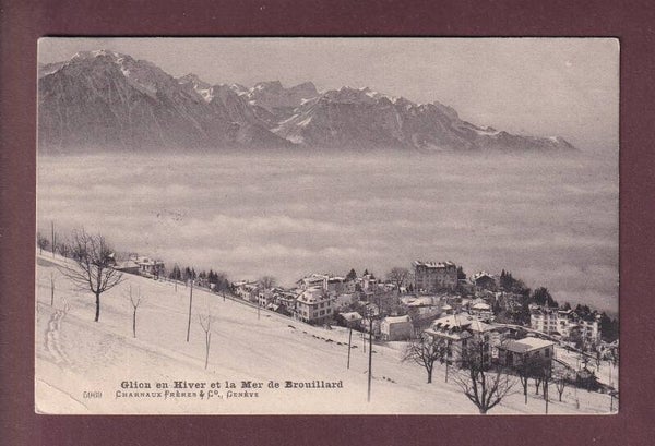 GLION en hiver - 1908 // pli d'angle //