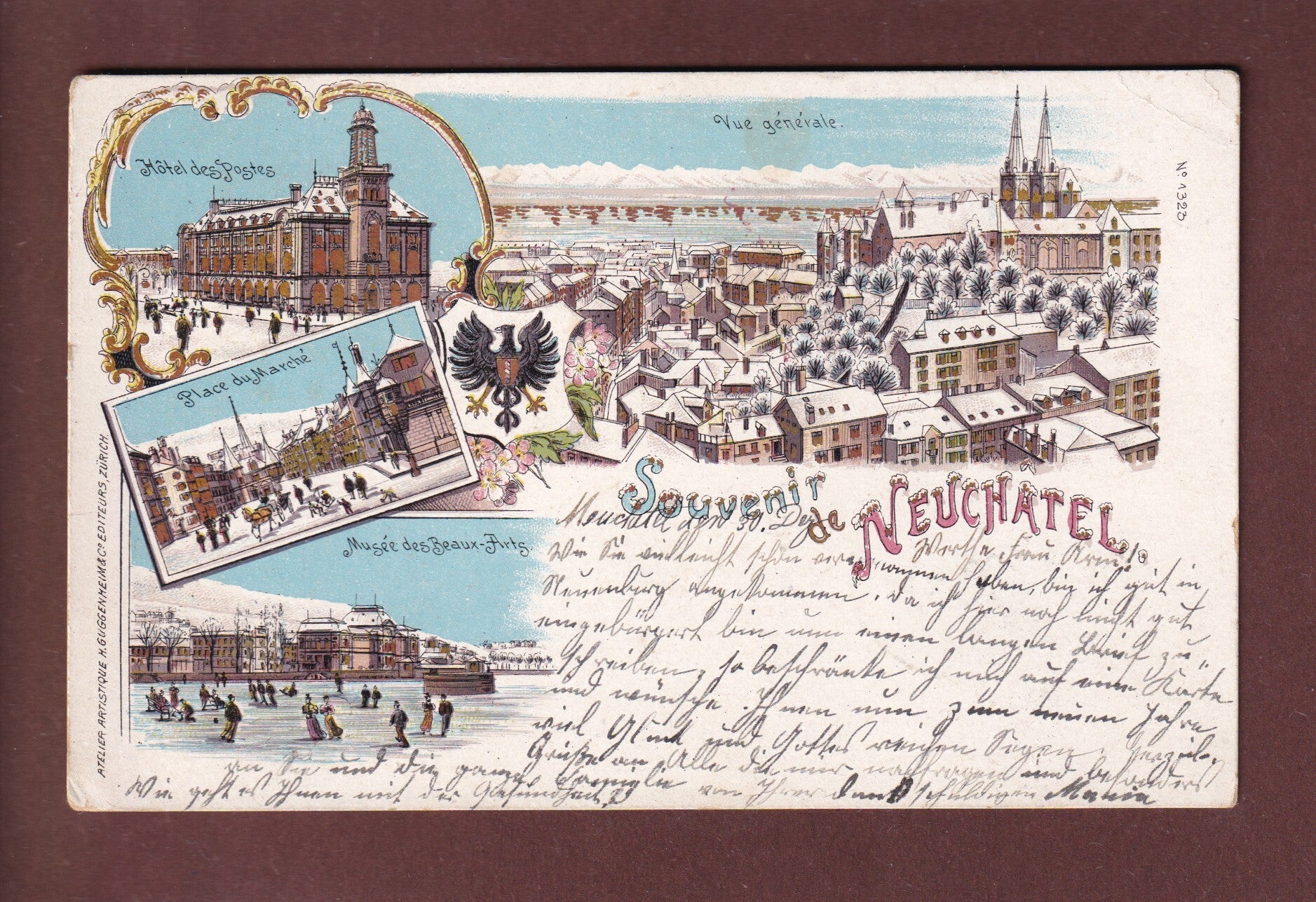 Souvenir de NEUCHÂTEL - Neige - 1899 Litho // pli d'angle //