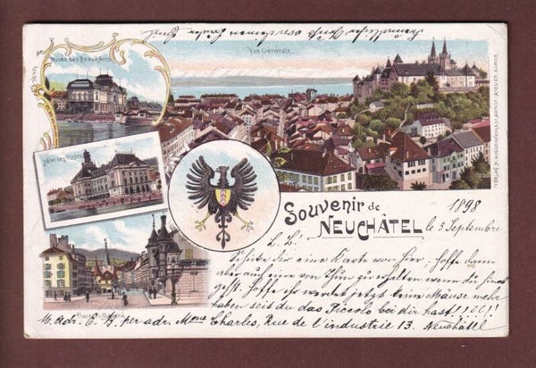 Souvenir de NEUCHÂTEL - 1898 Litho // pli d'angle //
