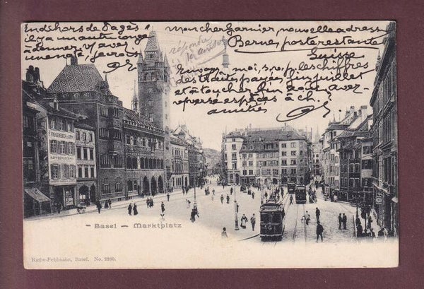 BASEL - Marktplatz - Tram - 1905 Langstempel LUNGERN