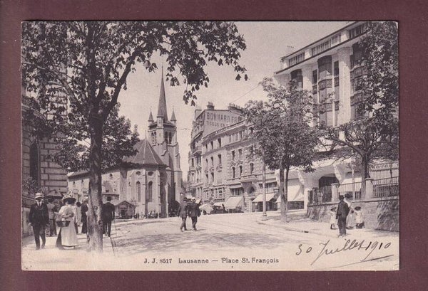 LAUSANNE - St. François depuis l'av. du Théâtre - 1910 taxée