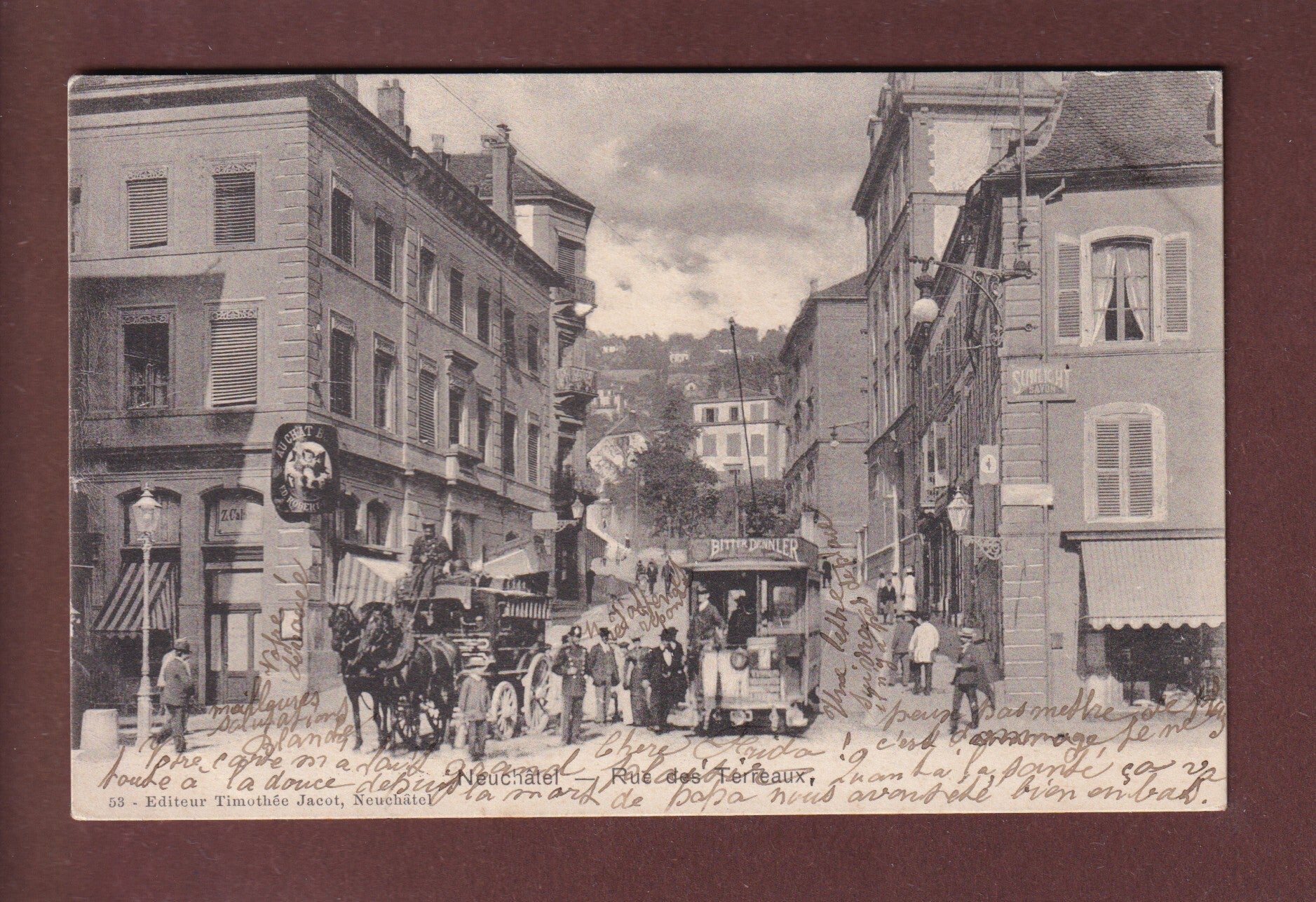 NEUCHÂTEL - Rue des Terreaux - Tram - Attelage - 1903
