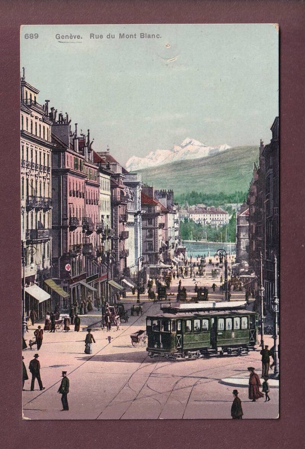 GENEVE - Tram à la Rue du Mont-Blanc // trou de punaise //
