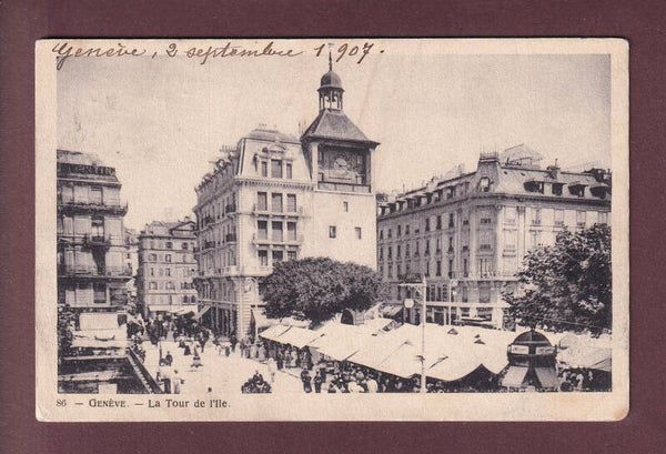 GENEVE - Tour de l'Île - 1907 tampon d'Hôtel