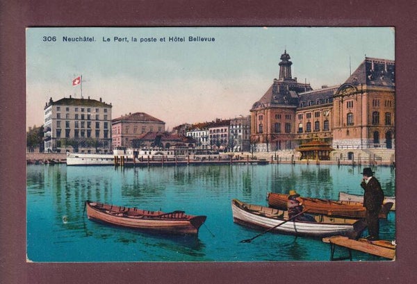 NEUCHÂTEL - Le Port - La Poste - Hôtel Bellevue - 1915
