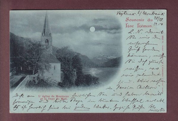 Eglise de MONTREUX au clair de lune - 1900 // pli //