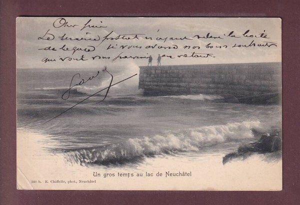 Gros temps au lac de NEUCHÂTEL - 1903 // pli d'angle //