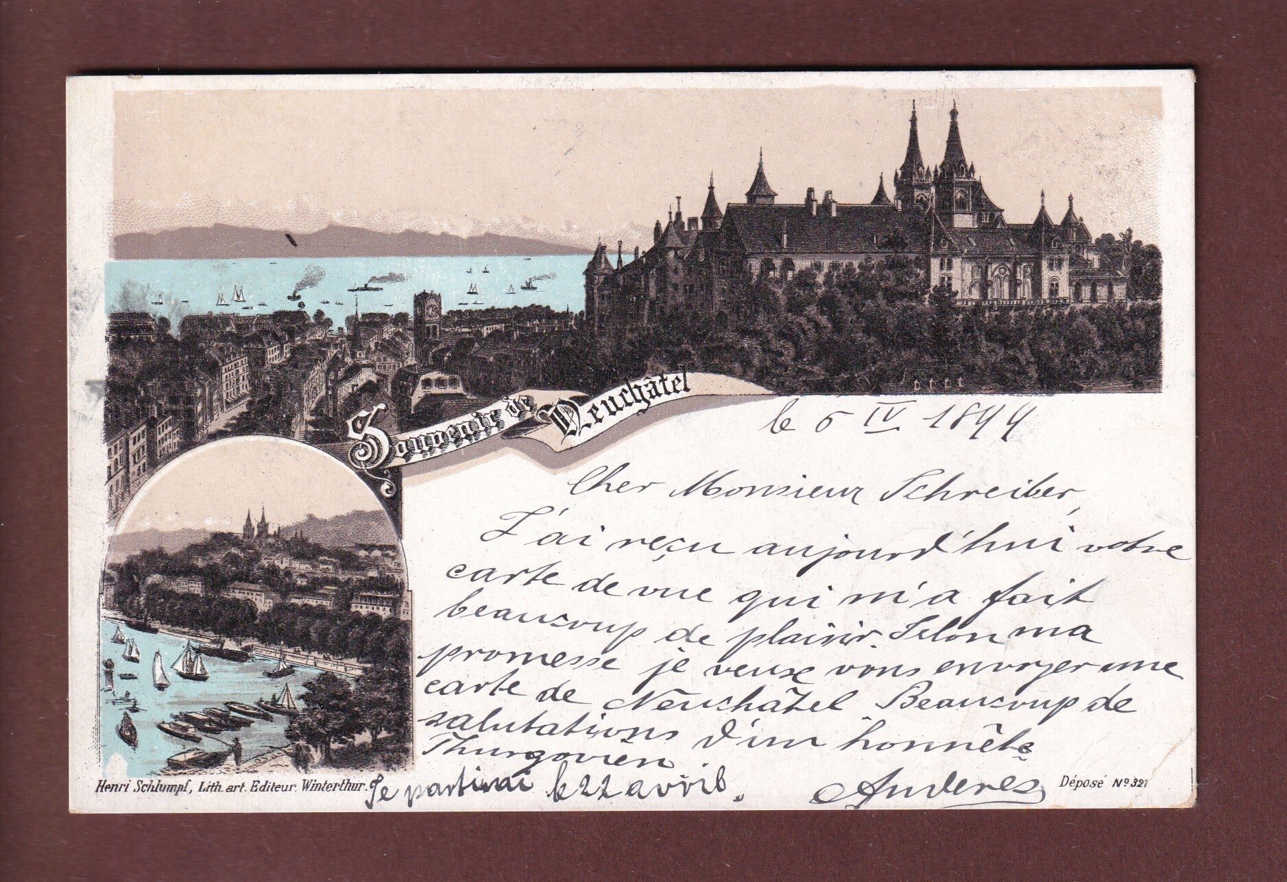 Souvenir de NEUCHÂTEL 1899 Litho Schlumpf // pli d'angle //
