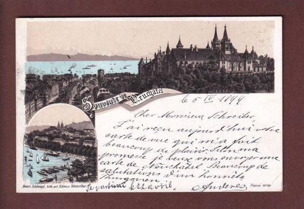 Souvenir de NEUCHÂTEL 1899 Litho Schlumpf // pli d'angle //