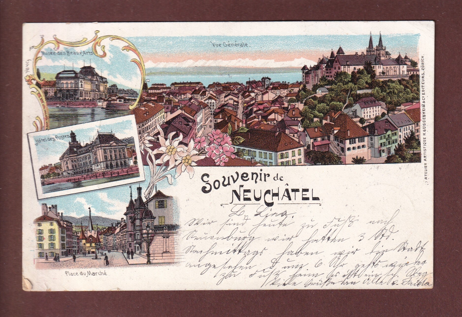 Souvenir de NEUCHÂTEL - 1898 Litho Guggenheim // pli //