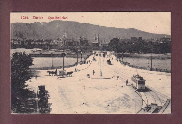 ZÜRICH - Quaibrücke - Tram - Kutsche - 1910 versteuert