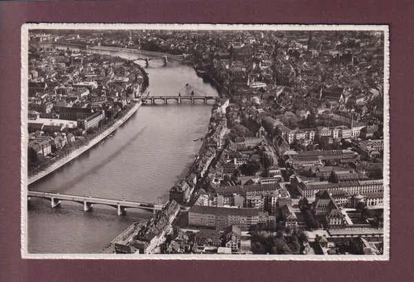 BASEL - Die drei Rheinbrücke - Fliegeraufnahme - 1945