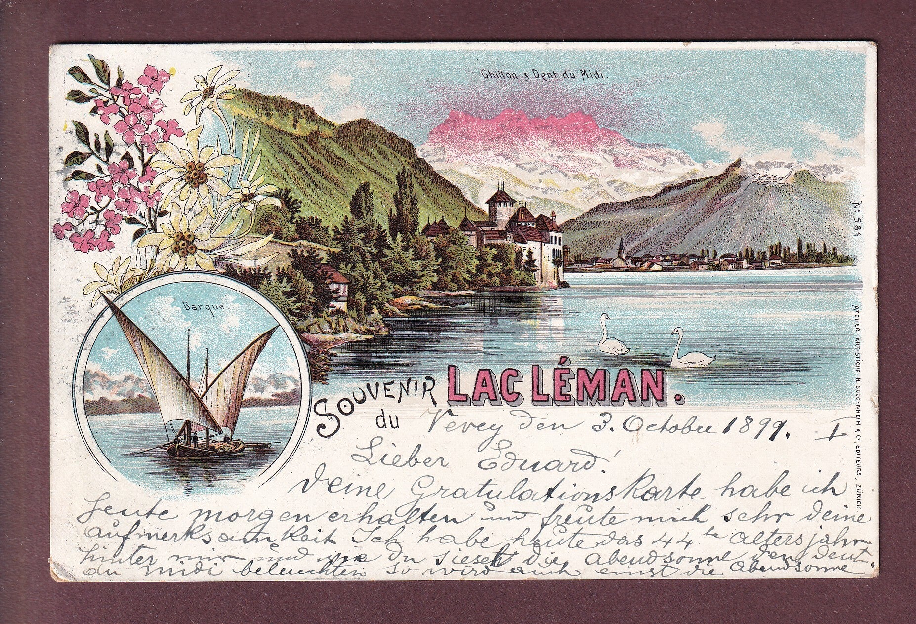 Souvenir du LAC LEMAN - 1899 Litho Guggenheim