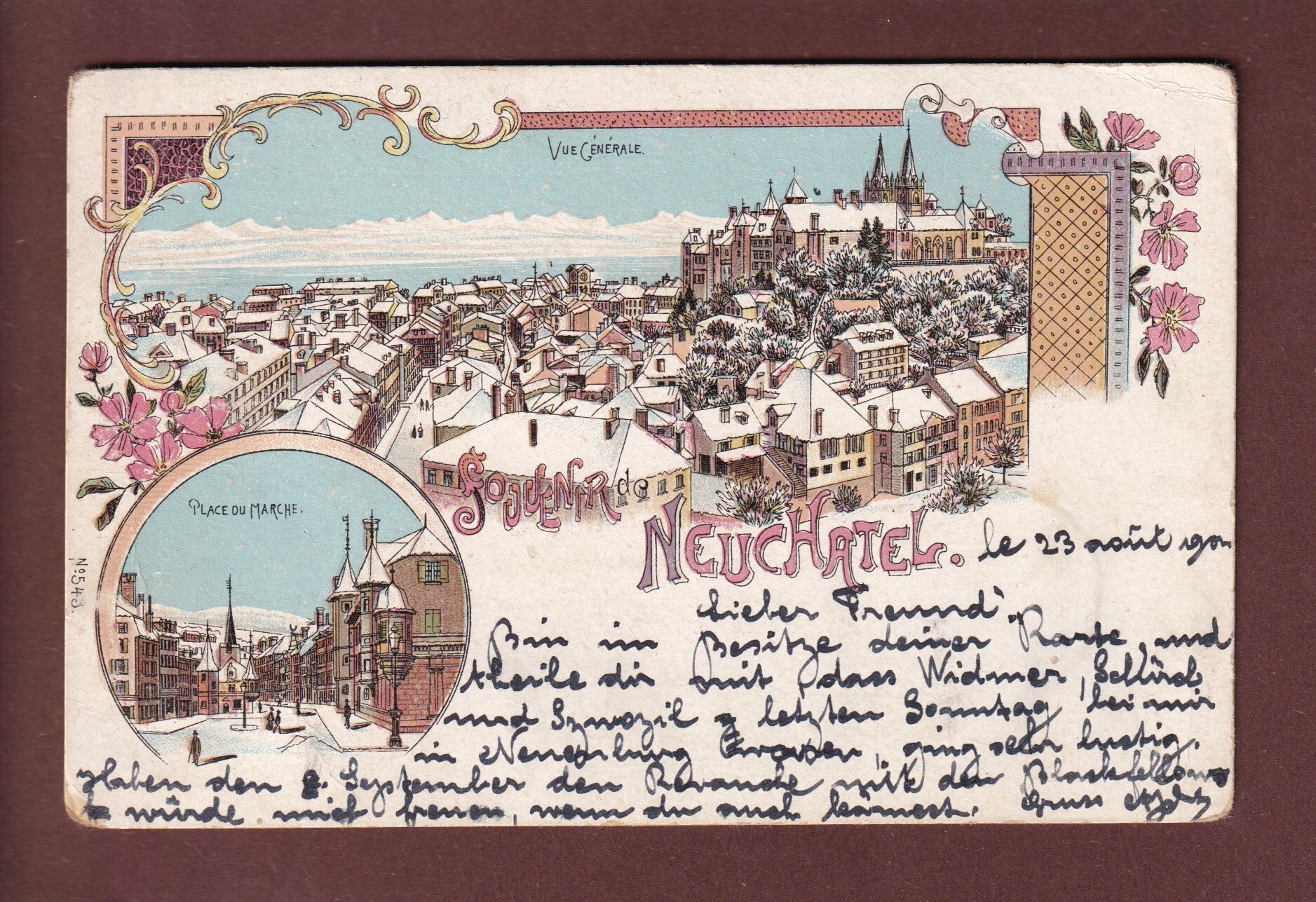 Souvenir de NEUCHÂTEL - Neige - 1901 Litho // pli d'angle //