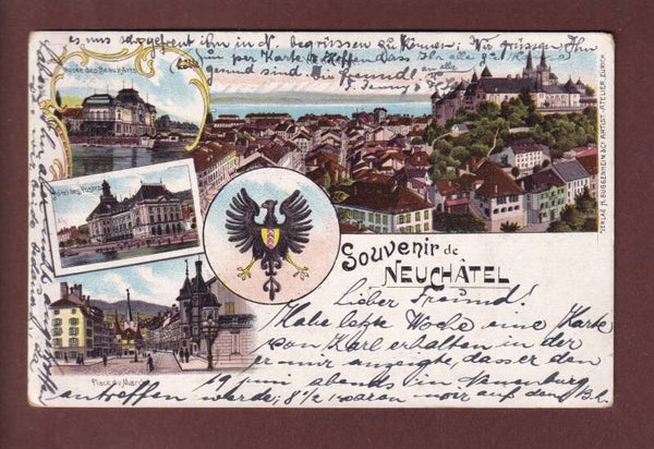 Souvenir de NEUCHÂTEL 1899 Litho Guggenheim //pli d'angle //