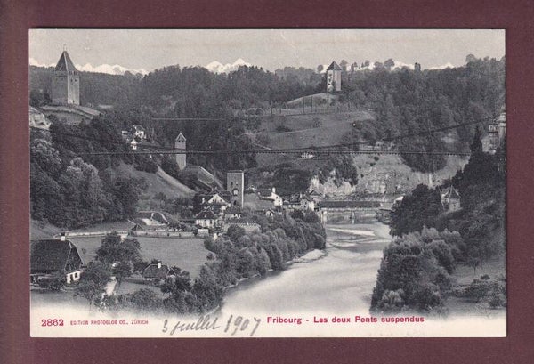 FRIBOURG - Les 2 ponts suspendus
