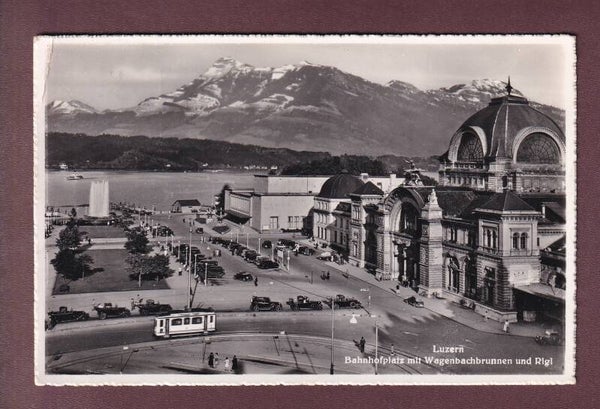 LUZERN - Bahnhofplatz - Tram - Auto - 1945 // Eckbug //