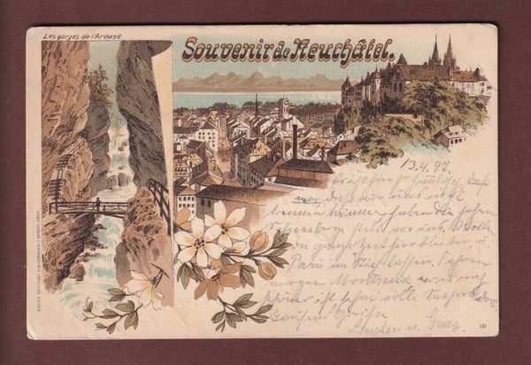 Souvenir de NEUCHÂTEL 1897 Litho Guggenheim // déchirure //