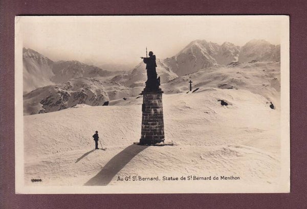 GRAND-SAINT-BERNARD - Statue et skieur - 1930