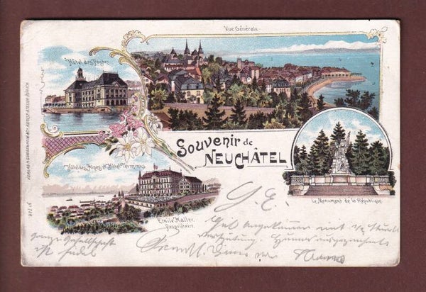 Souvenir de NEUCHÂTEL - 1900 UPU Litho // pli d'angle //
