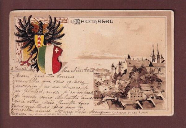 NEUCHÂTEL - Le Château - 1901 Litho Künzli