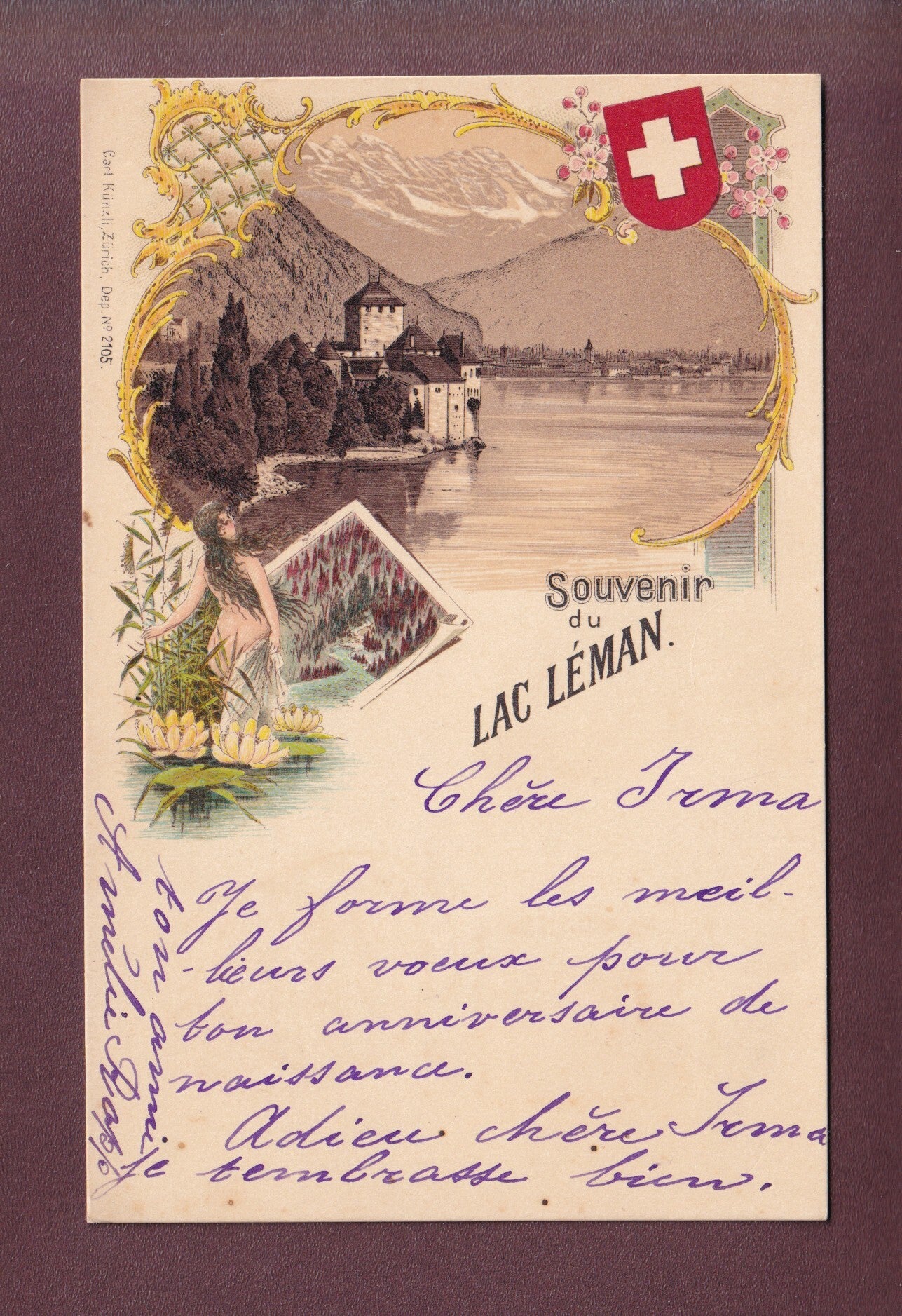 Souvenir du LAC LEMAN - CHILLON - Litho Künzli