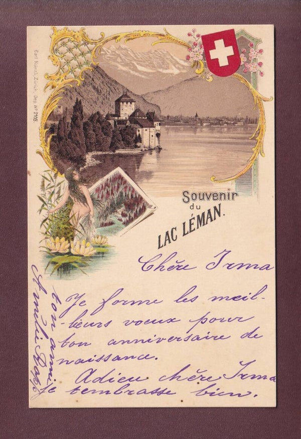 Souvenir du LAC LEMAN - CHILLON - Litho Künzli