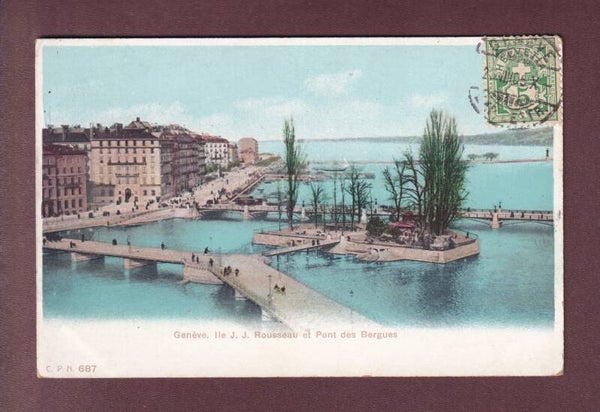 GENEVE - Ïle Rousseau - Pont des Bergues - 1905 CPN