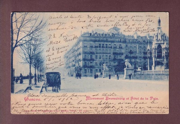 GENEVE - Monument Brunswick Attelage Hôtel de la Paix - 1902