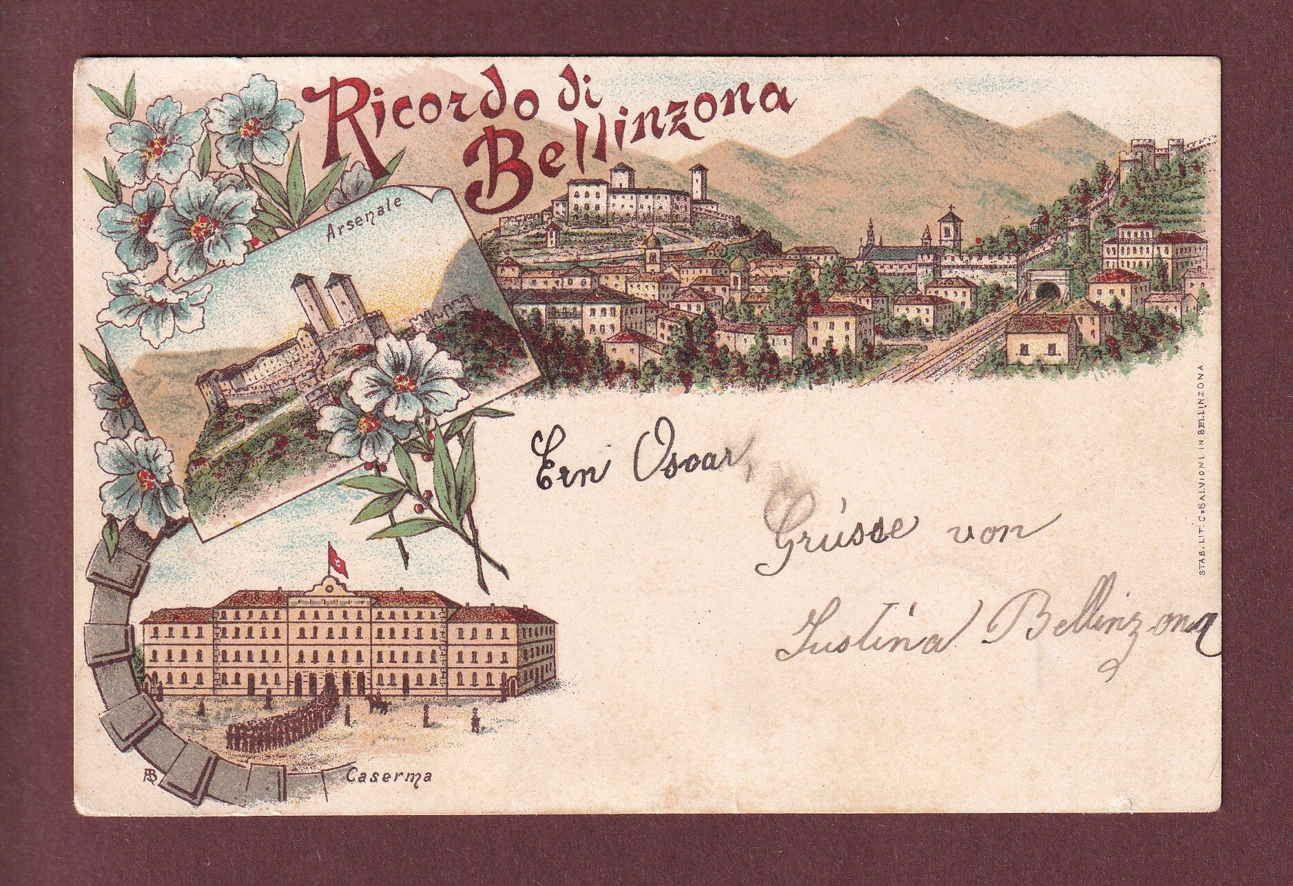 Ricordo di BELLINZONA - Caserma - Arsenale - 1898