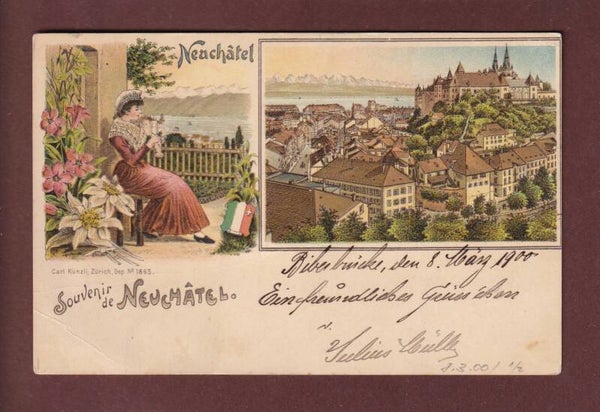 Souvenir de NEUCHÂTEL - 1900 Litho Künzli // pli //