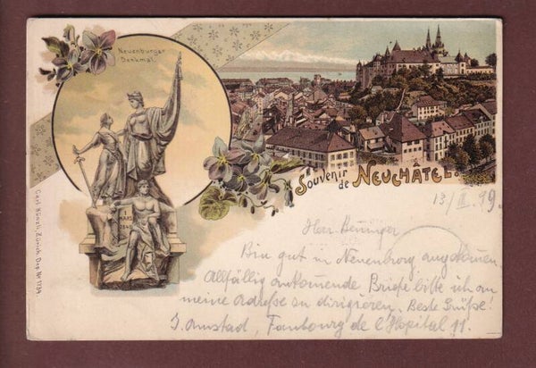 Souvenir de NEUCHÂTEL - 1899 Litho Künzli // pli //