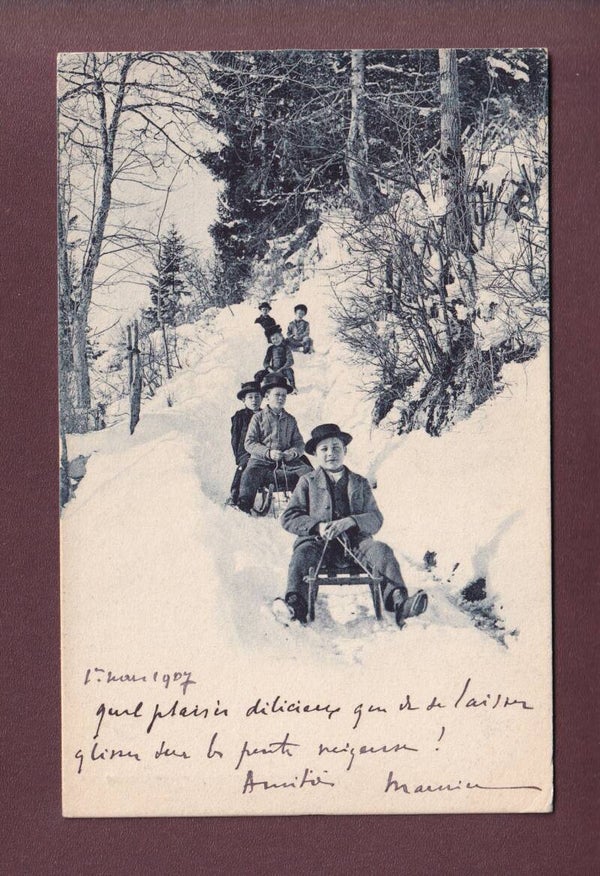 HIVER - Enfants en luge - 1907