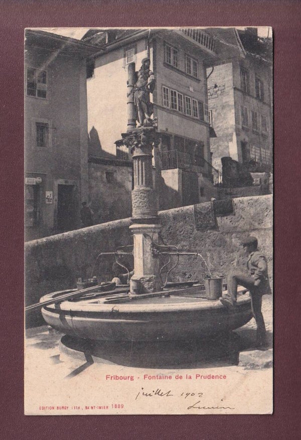 FRIBOURG - Fontaine de la Prudence - 1902 obl. Linéaire