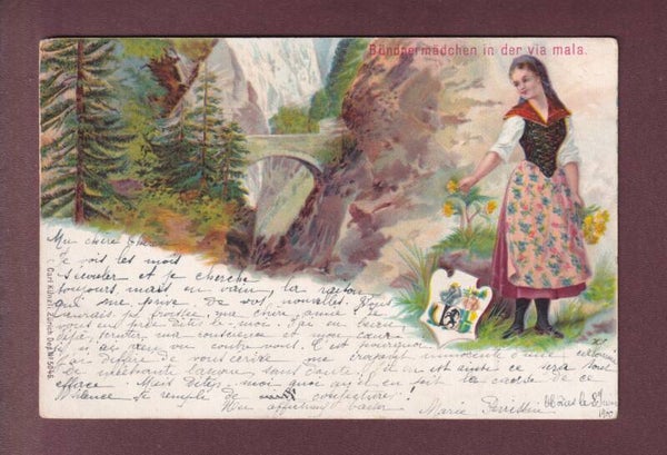 VIAMALA - Bündner Mädchen - Litho Künzli