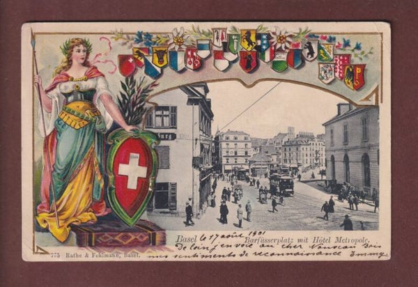 BASEL - Barfüsserplatz - Kantone - 1901 Präge // Eckbüge //