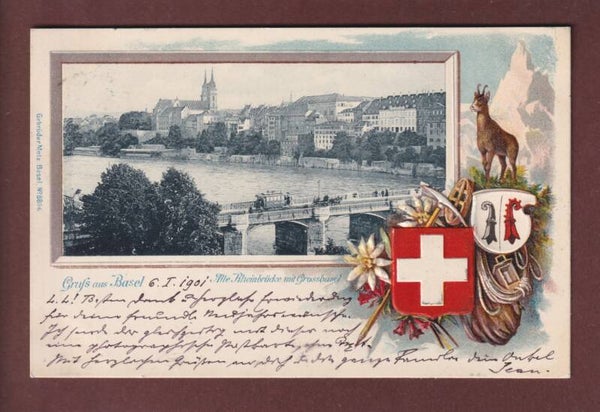 Gruss aus BASEL - Alte Rheinbrücke - 1901 Präge
