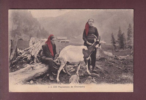 Paysannes de CHAMPERY - Traite de la chèvre - 1914