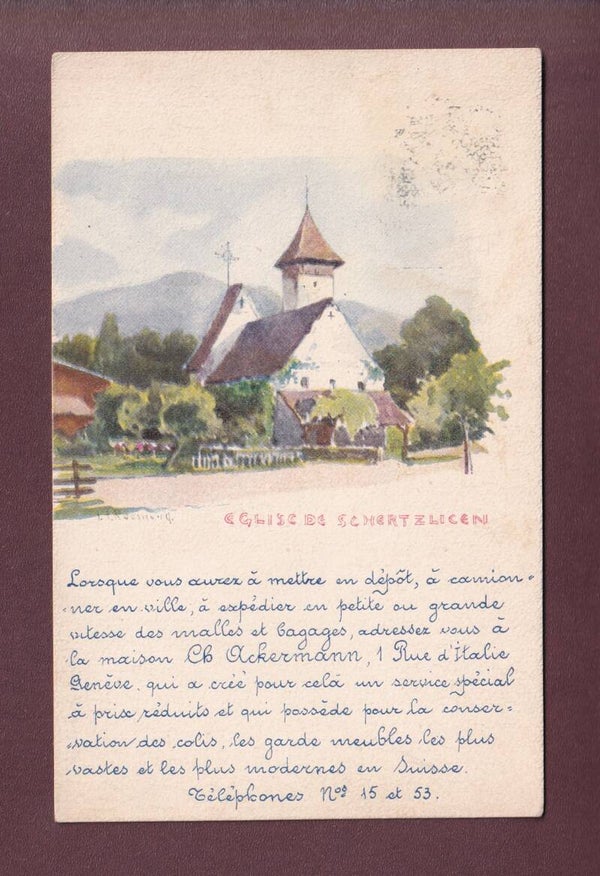 Eglise de SCHERZLINGEN - Publicité Ackermann - 1918