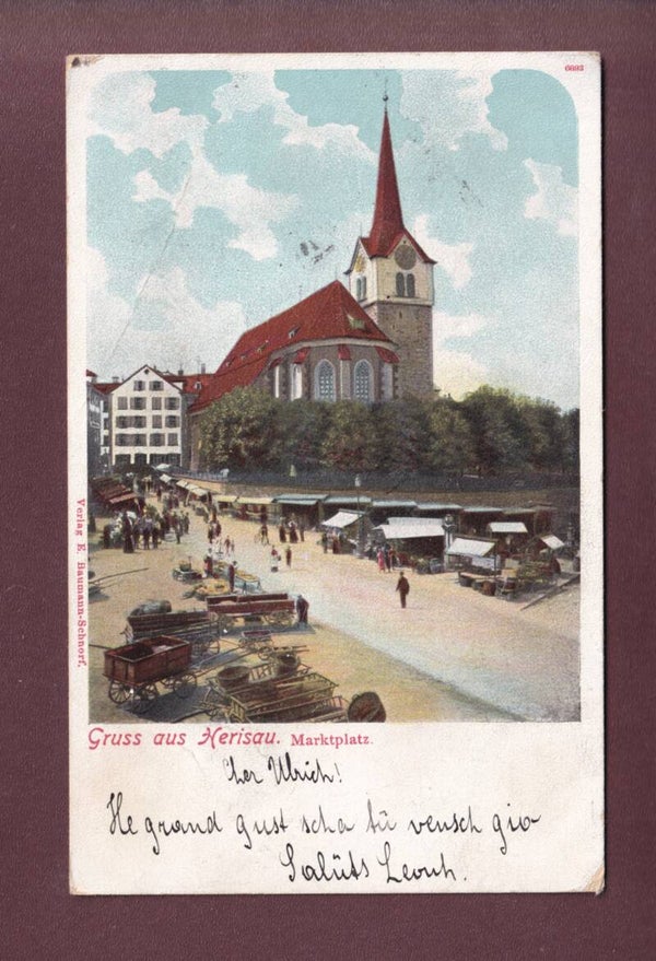 Gruss aus HERISAU - Marktplatz - 1902 // Falte //
