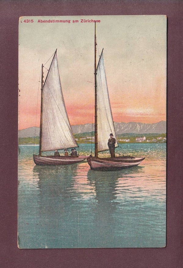 Abenstimmung am ZÜRICHSEE - Segelschiff - 1911