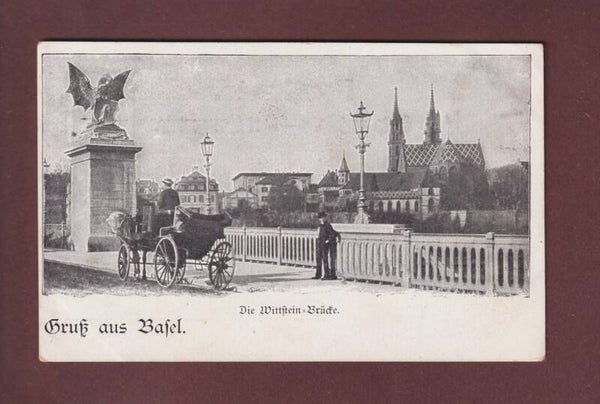 Gruss aus BASEL - Wettsteinbrücke - Kutsche