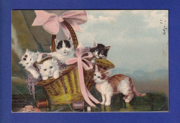 CHAT - Un panier de chats - Oblitération train BAYARDS