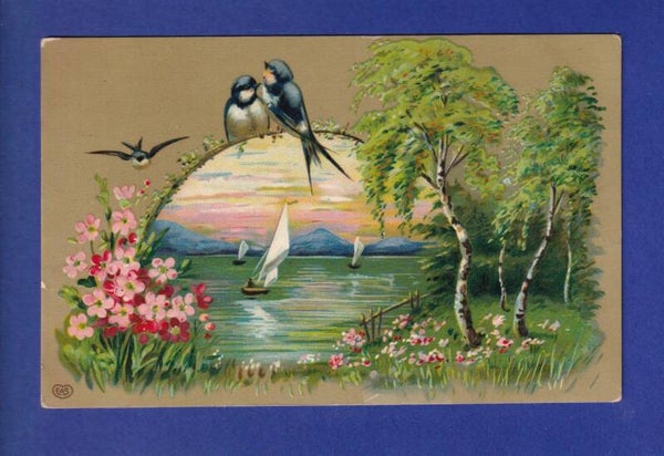 OISEAU - Hirondelles et paysage fleuri