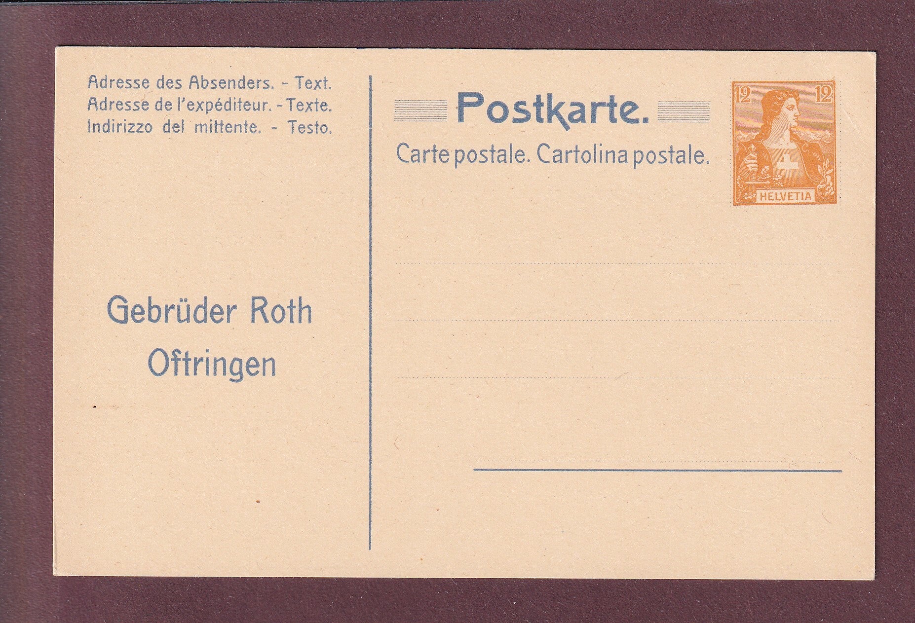 Carte postale pré-affranchie - HELVETIE - Roth Oftringen