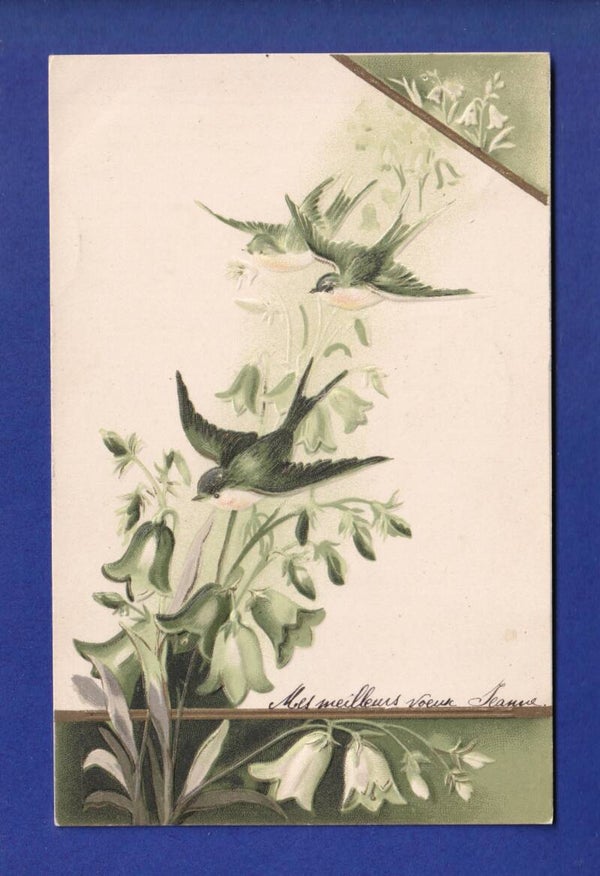 OISEAU - Hirondelles - Carte gauffrée
