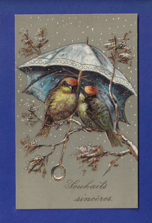 OISEAU - Sous le parapluie - Carte gauffrée